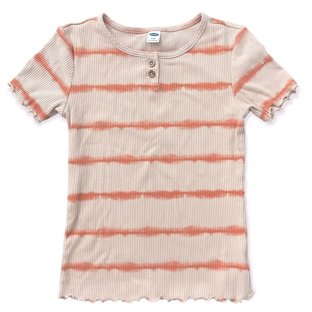 Old Navy Girl’s Orange Tie-Dye Striped Pullover Ribbed Short Sleeve Top Size 8